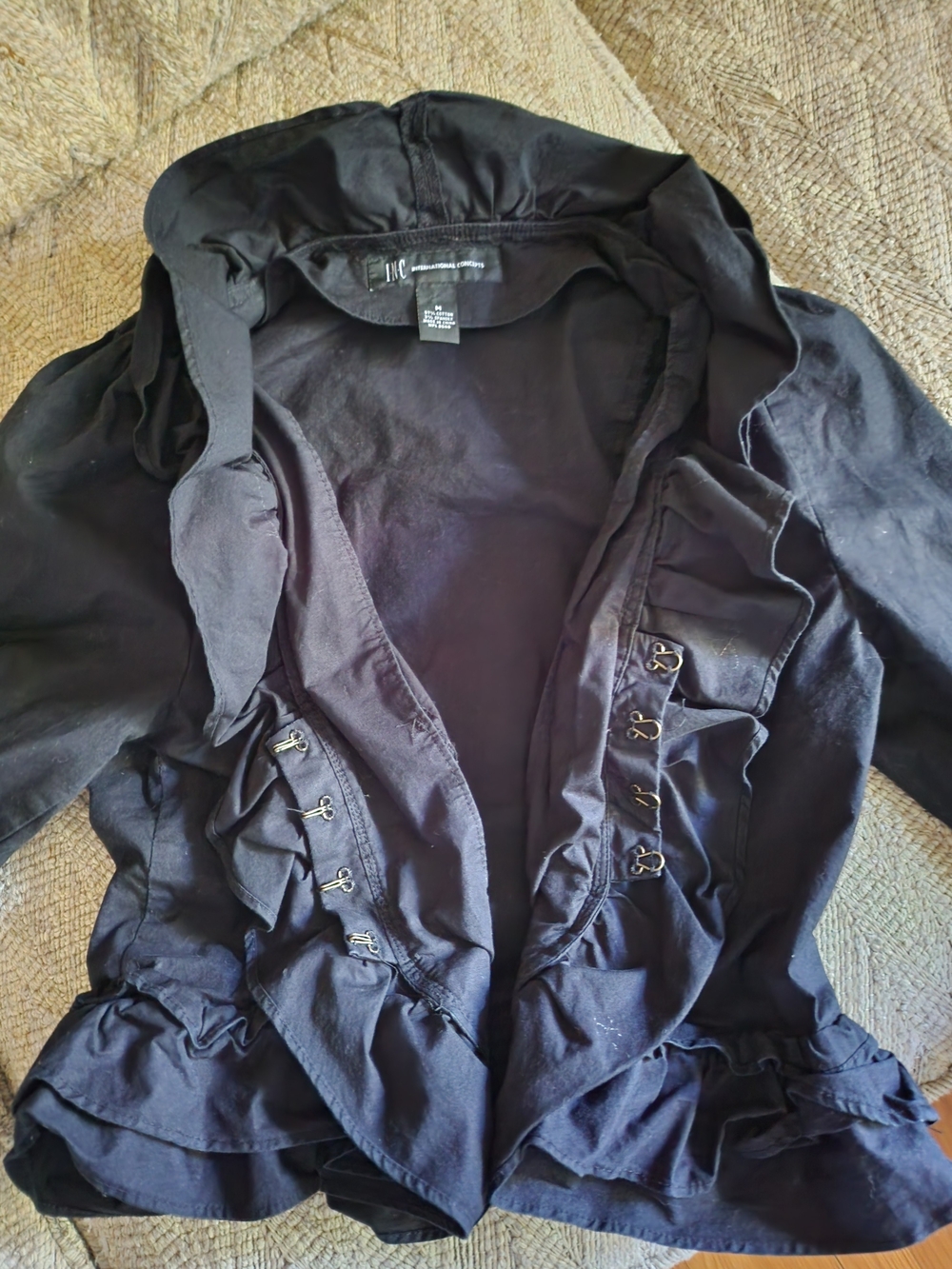 Women's Black I.N.C. Ruffle-Trim Cotton Bolero Jacket - Picture 3 of 6